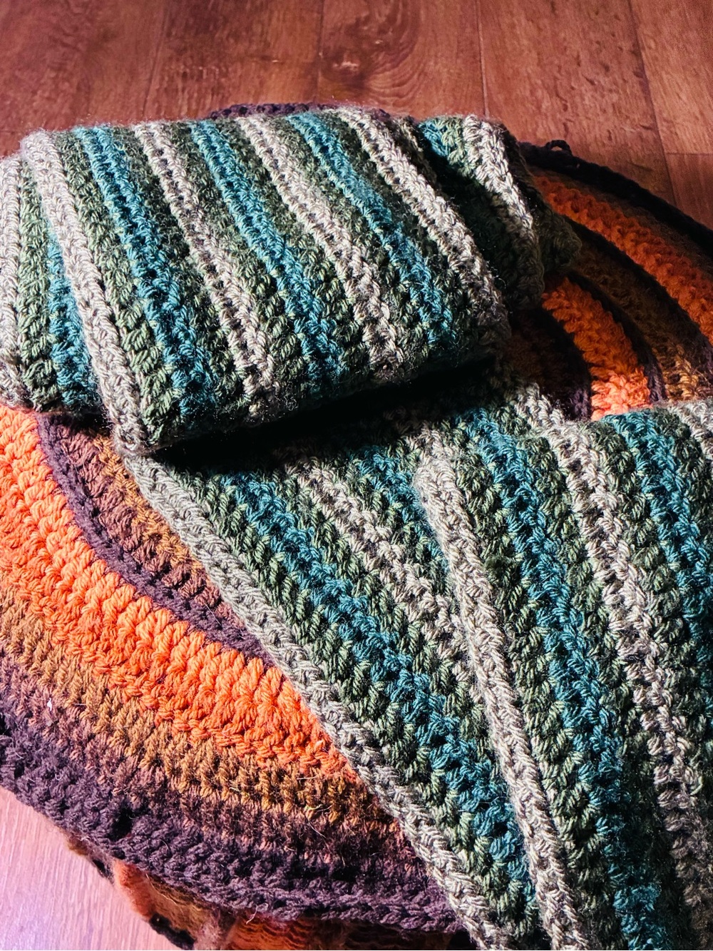 Handmade Striped Green Queen Crochet scarf